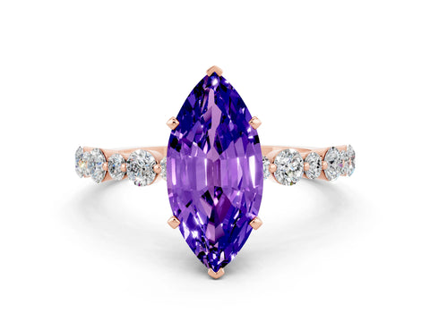 Rose gold Marquise Cut Tanzanite Prong Set Engagement Ring with Pavé Band