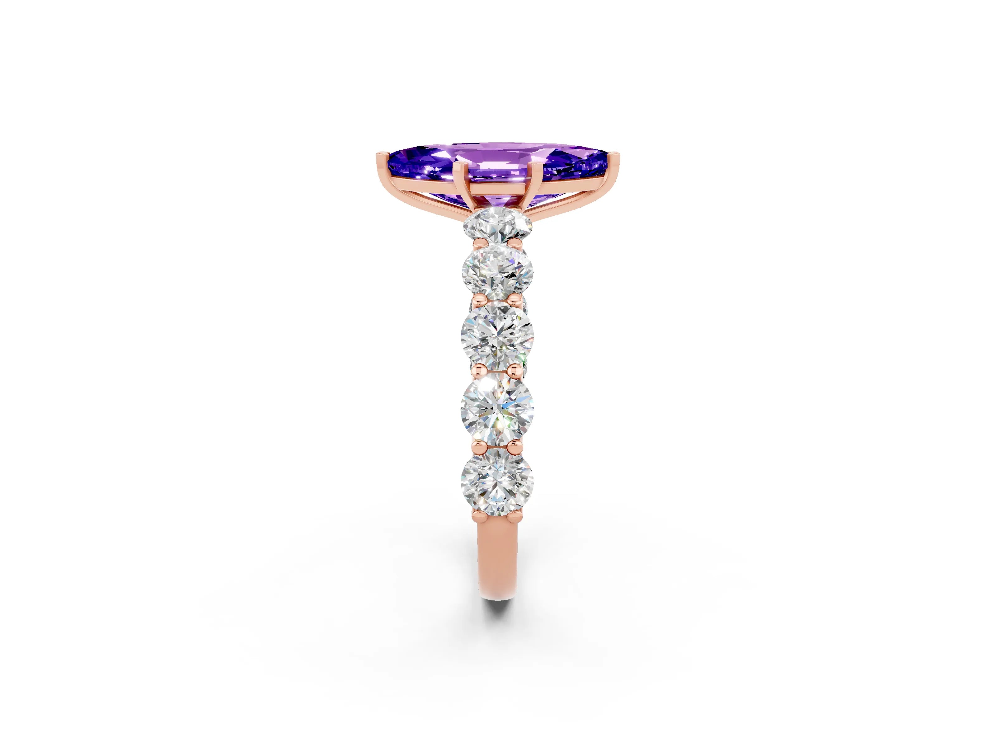 Rose gold Marquise Cut Tanzanite Prong Setting with Side Stones on a Pave Band_2