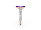 Rose gold Marquise Cut Tanzanite Prong Setting with Side Stones on a Pave Band_2