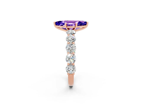 Rose gold Marquise Cut Tanzanite Prong Setting with Side Stones on a Pave Band_2
