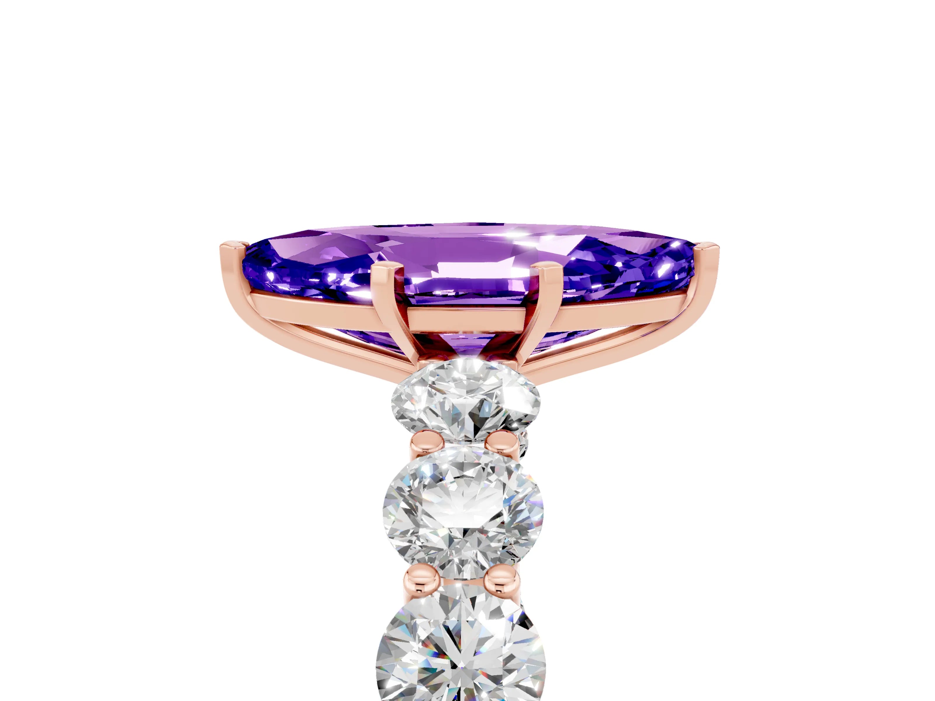 Rose gold Marquise Cut Tanzanite Prong Setting with Side Stones on a Pave Band_5