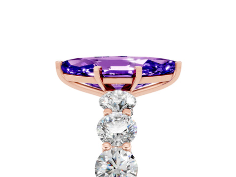 Rose gold Marquise Cut Tanzanite Prong Setting with Side Stones on a Pave Band_5