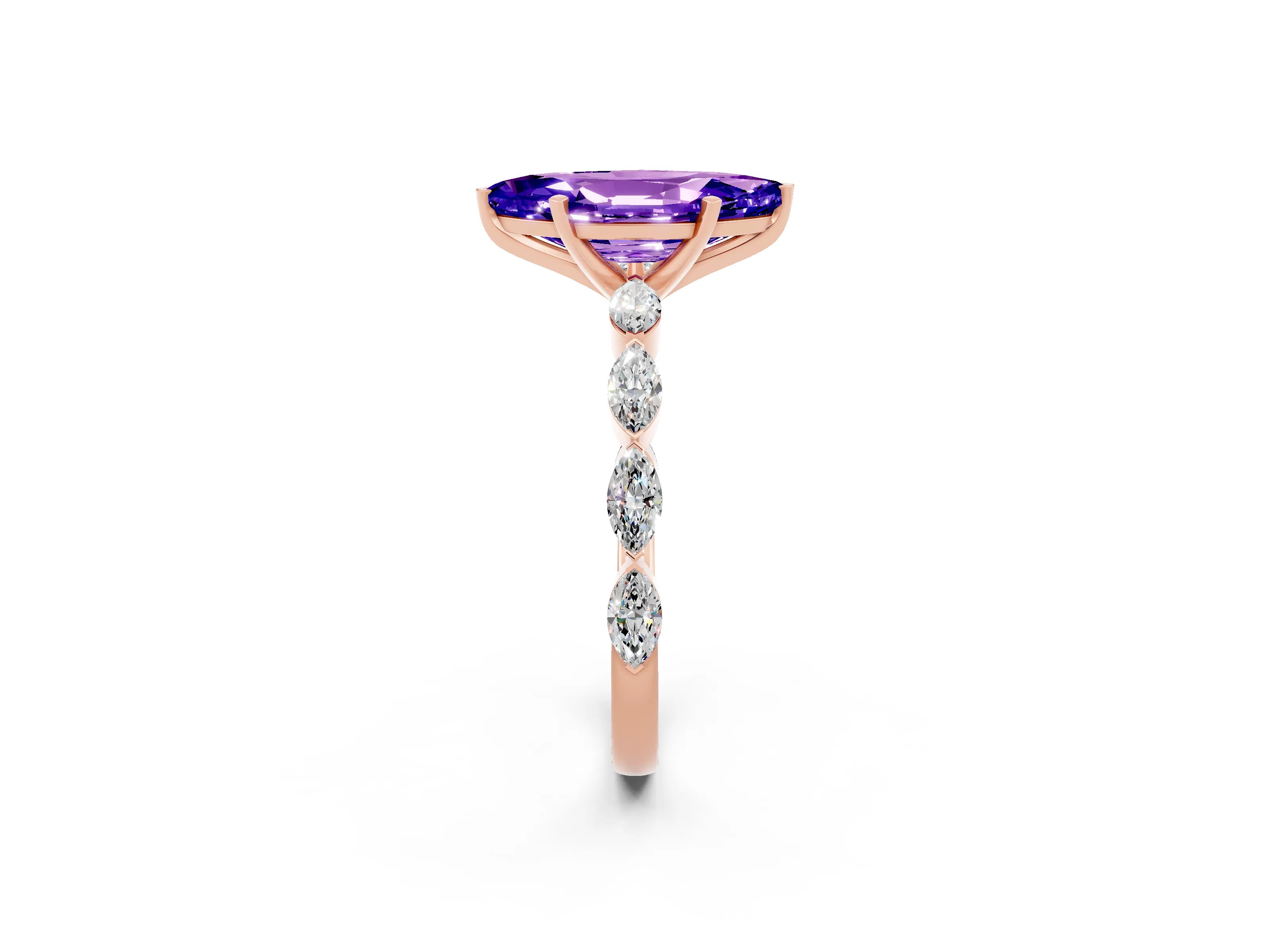 Rose gold Marquise Cut Tanzanite Ring with Marquise Side Stones and Prong Setting_2