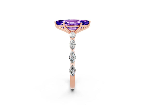 Rose gold Marquise Cut Tanzanite Ring with Marquise Side Stones and Prong Setting