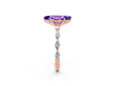 Rose gold Marquise Cut Tanzanite Ring with Marquise Side Stones and Prong Setting_2