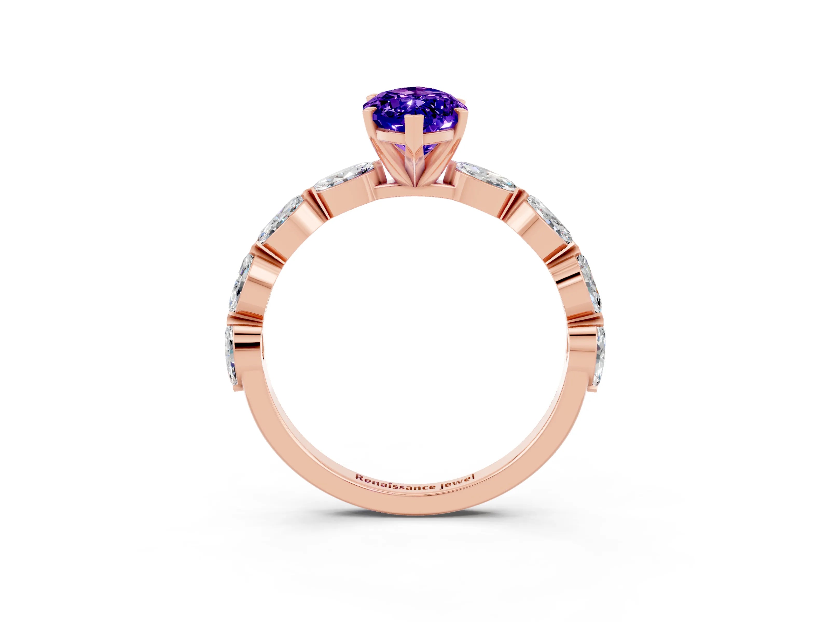Rose gold Marquise Cut Tanzanite Ring with Marquise Side Stones and Prong Setting_3