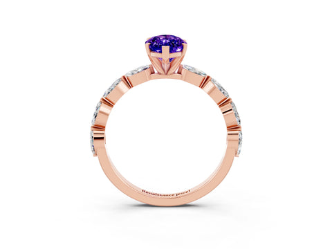 Rose gold Marquise Cut Tanzanite Ring with Marquise Side Stones and Prong Setting_3