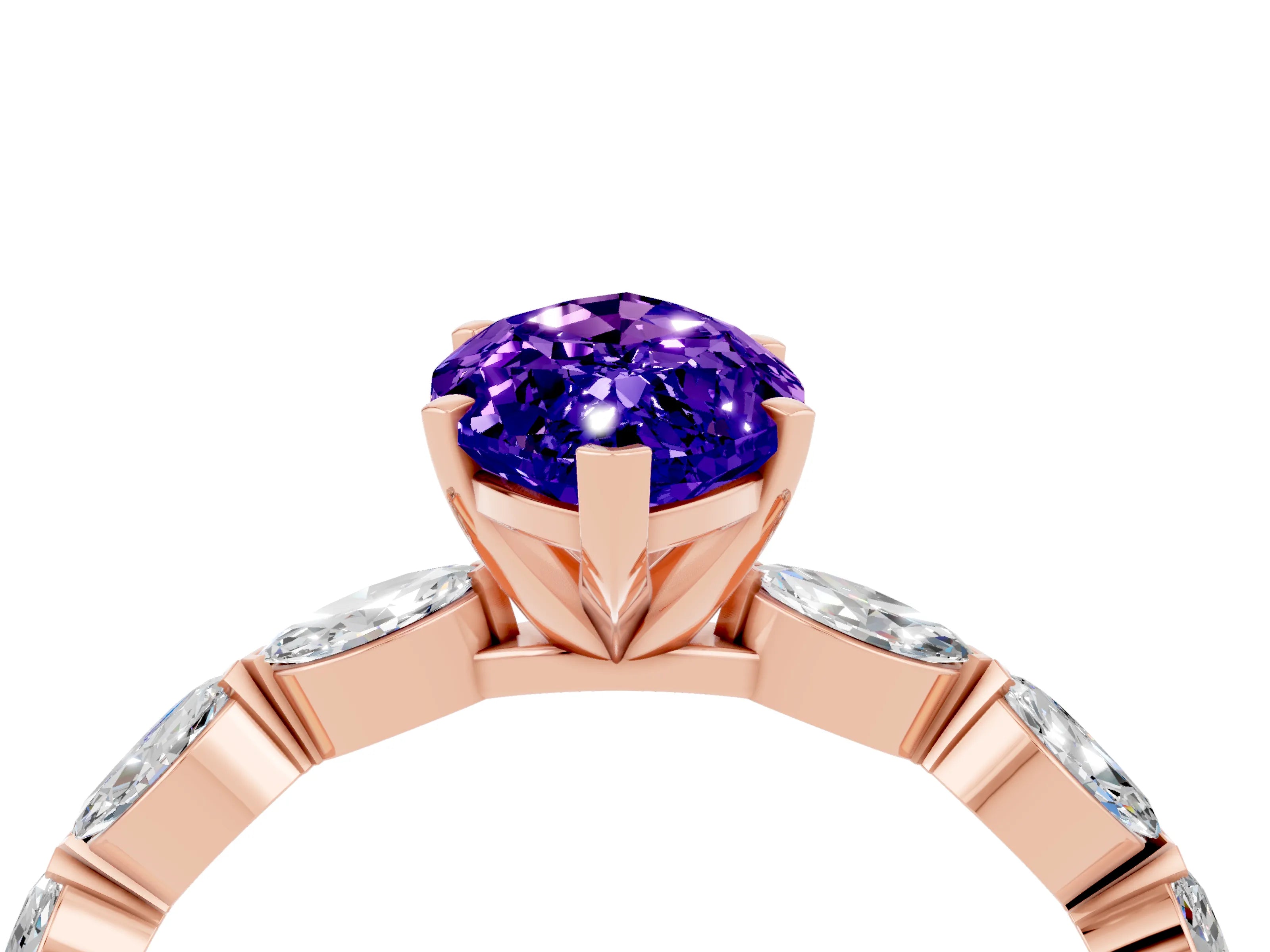 Rose gold Marquise Cut Tanzanite Ring with Marquise Side Stones and Prong Setting_4