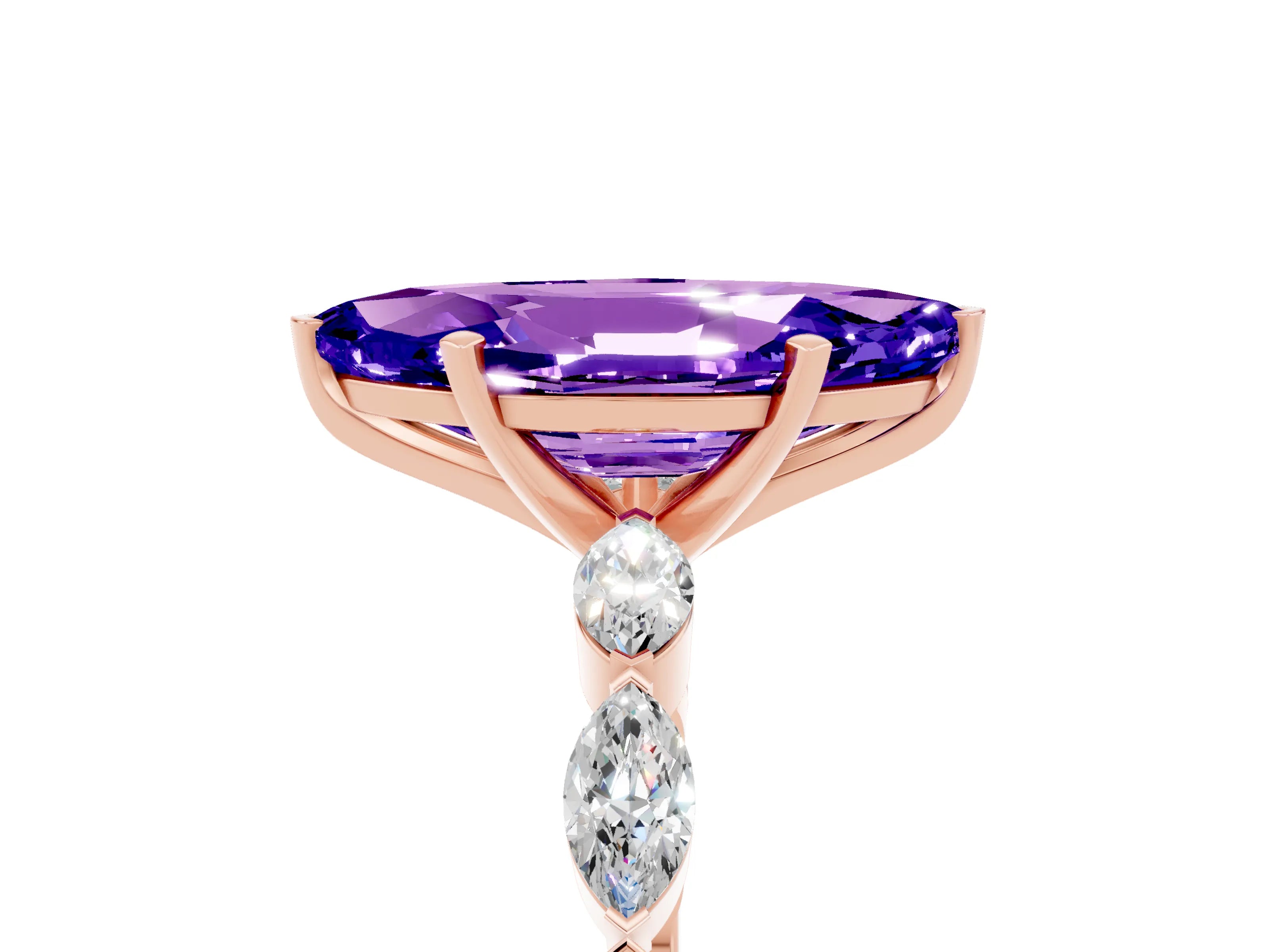 Rose gold Marquise Cut Tanzanite Ring with Marquise Side Stones and Prong Setting_5