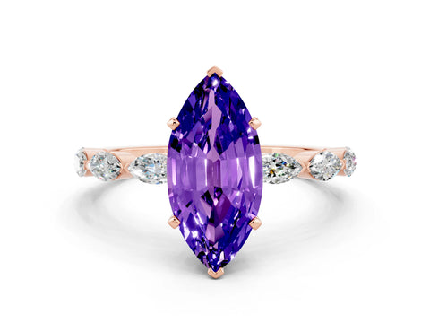 Rose gold Marquise Cut Tanzanite Ring with Marquise Side Stones and Prong Setting