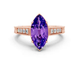 Rose gold Marquise Cut Tanzanite Ring with Milgrain Pavé Band and Four-Prong Setting_12