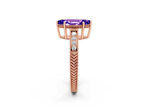 Rose gold Marquise Cut Tanzanite Ring with Milgrain Pavé Band and Four-Prong Setting_14
