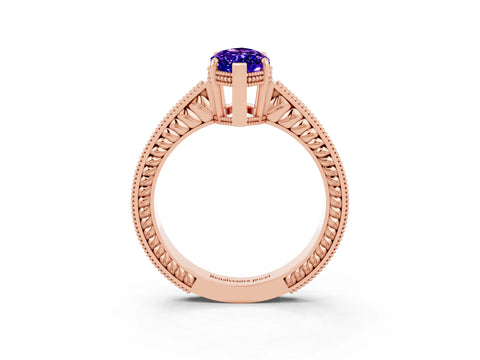 Rose gold Marquise Cut Tanzanite Ring with Milgrain Pavé Band and Four-Prong Setting_15