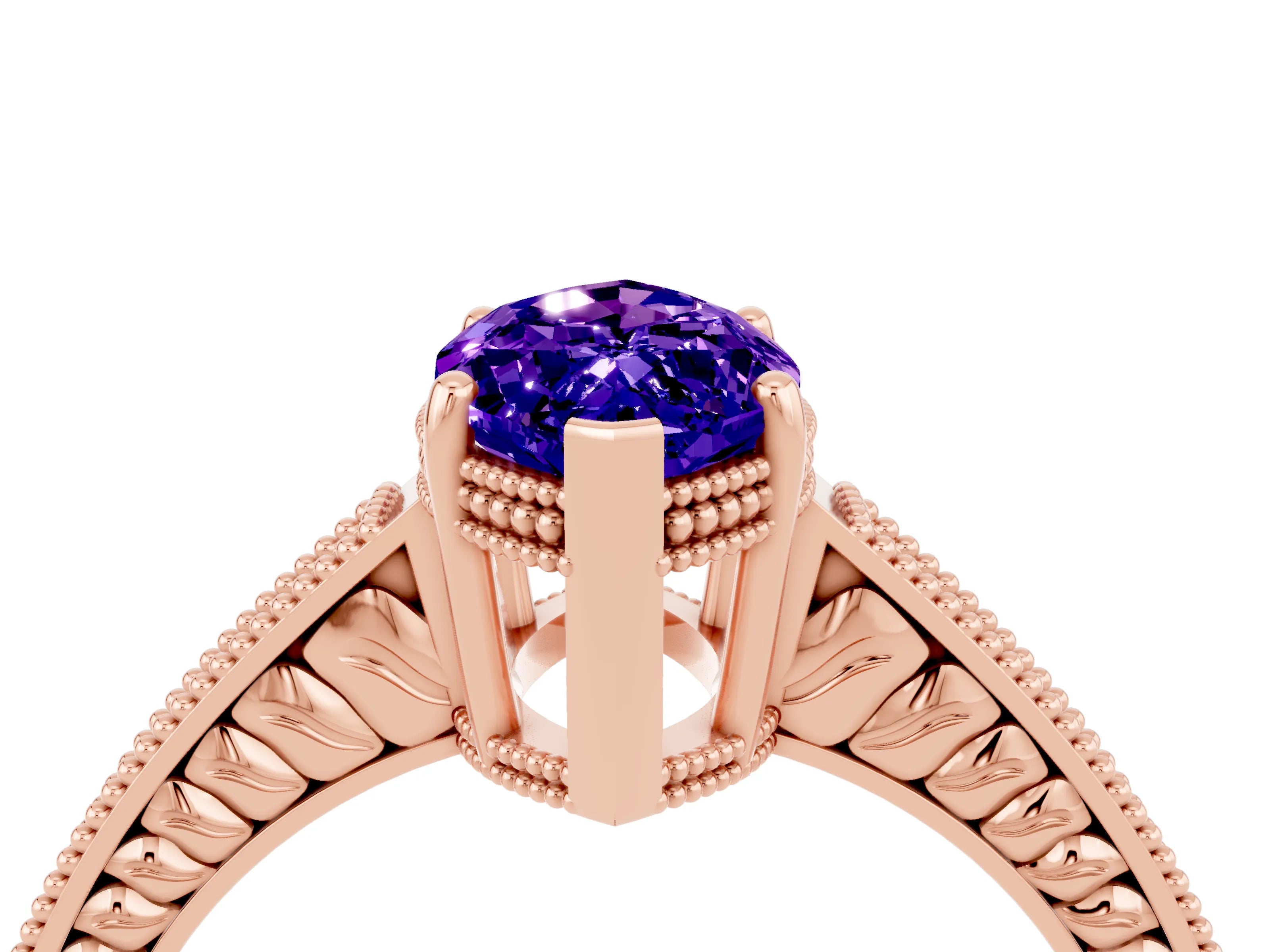 Rose gold Marquise Cut Tanzanite Ring with Milgrain Pavé Band and Four-Prong Setting_16
