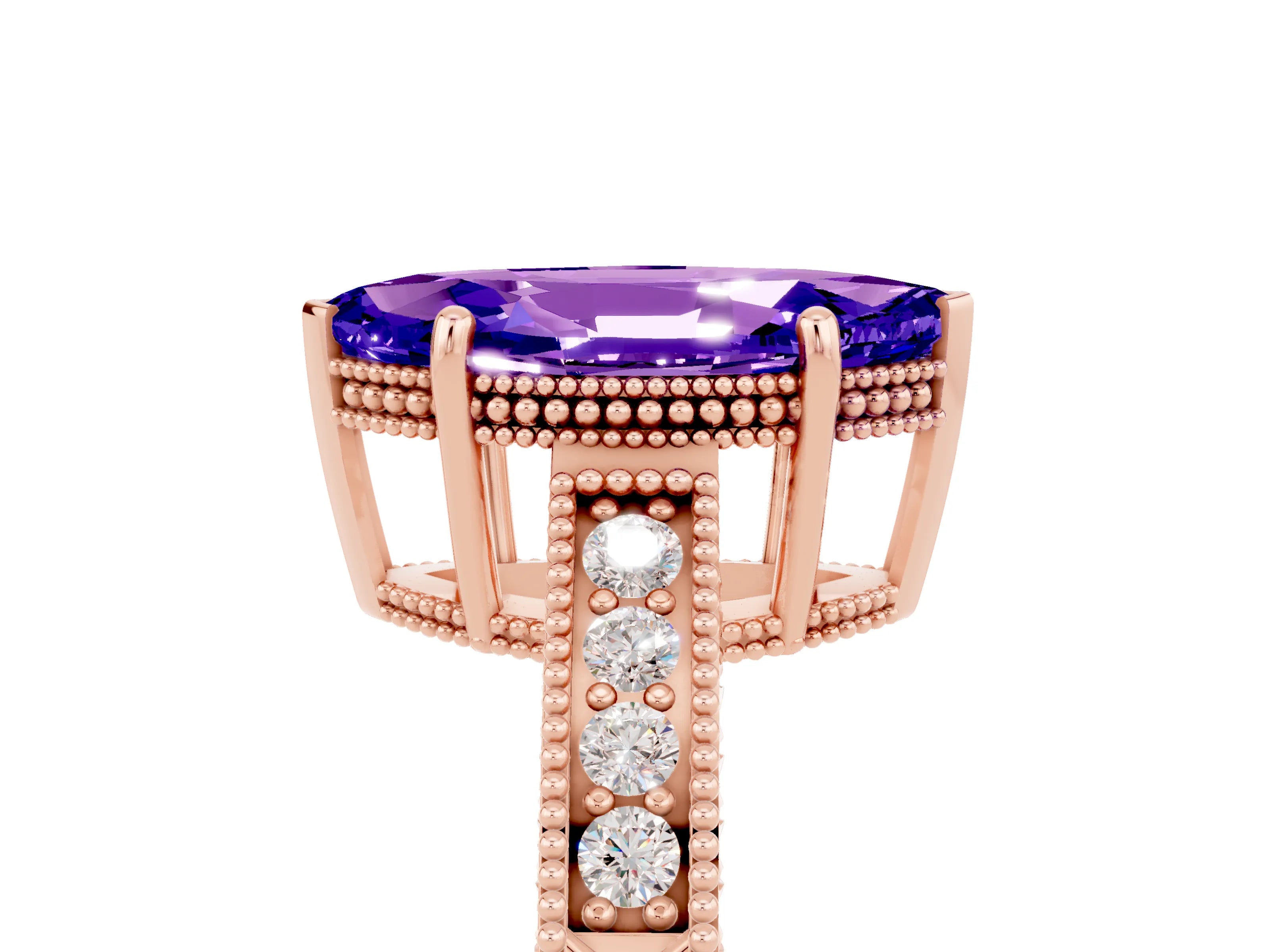 Rose gold Marquise Cut Tanzanite Ring with Milgrain Pavé Band and Four-Prong Setting_17