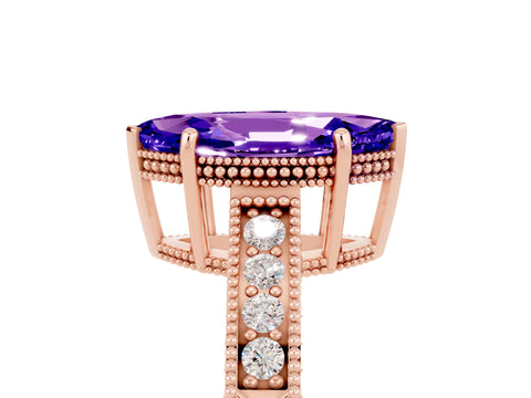 Rose gold Marquise Cut Tanzanite Ring with Milgrain Pavé Band and Four-Prong Setting_17