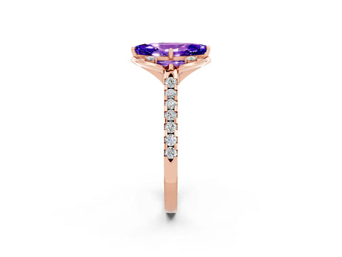 Rose gold Marquise Cut Tanzanite Ring with Pavé Band and Floral Prong Setting_2
