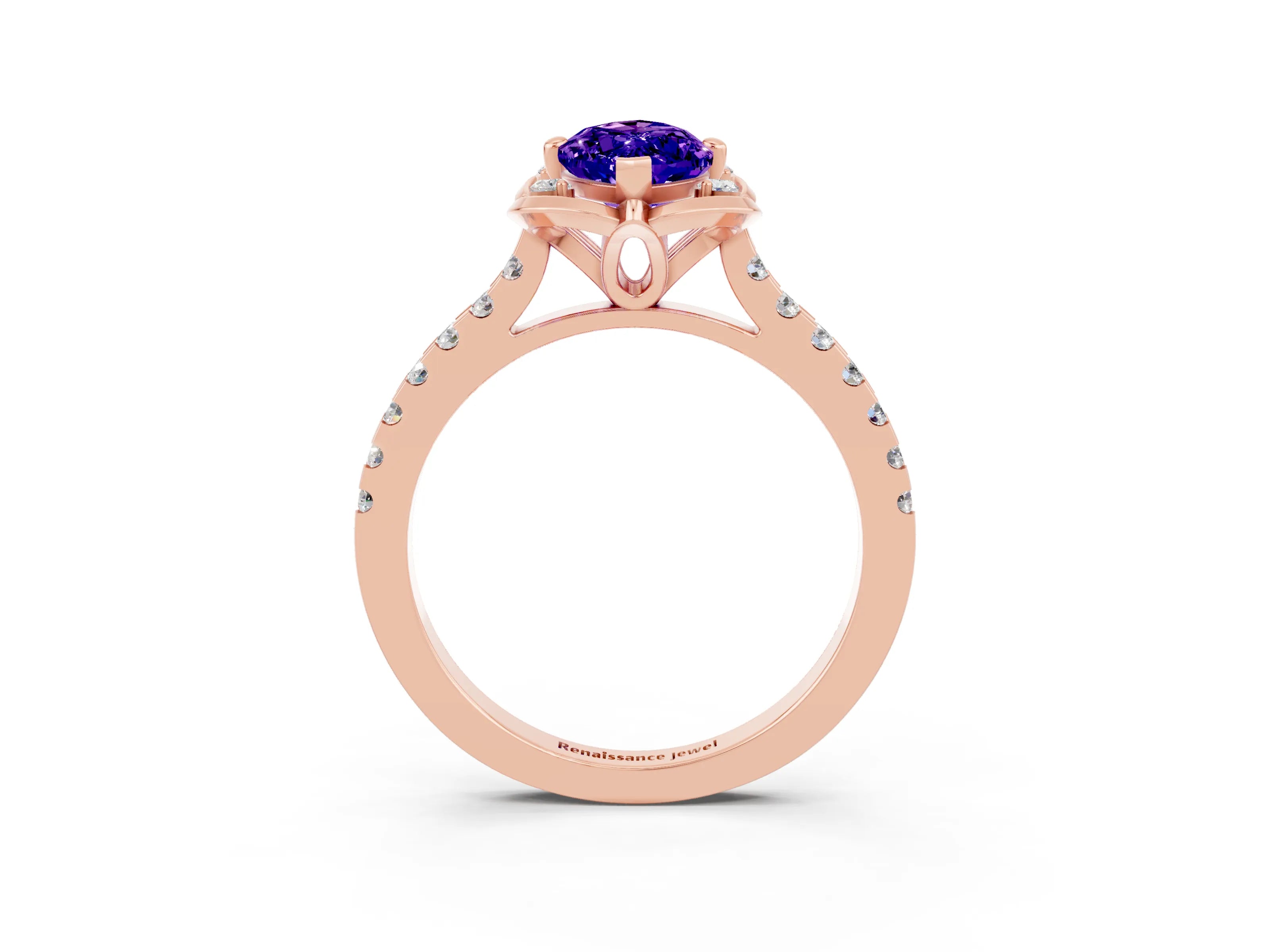 Rose gold Marquise Cut Tanzanite Ring with Pavé Band and Floral Prong Setting_3