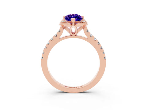 Rose gold Marquise Cut Tanzanite Ring with Pavé Band and Floral Prong Setting_3