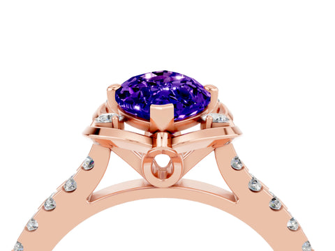 Rose gold Marquise Cut Tanzanite Ring with Pavé Band and Floral Prong Setting_4