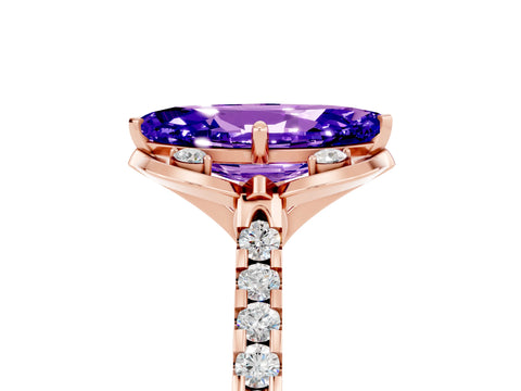 Rose gold Marquise Cut Tanzanite Ring with Pavé Band and Floral Prong Setting_5