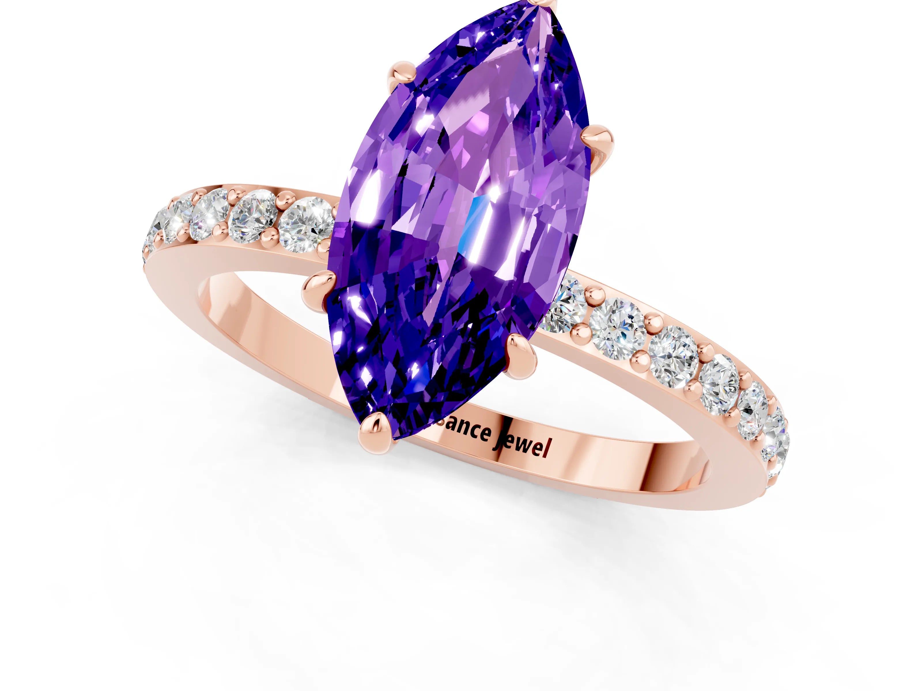 Rose gold Marquise Cut Tanzanite Ring with Pavé Band and Four-Prong Setting_1
