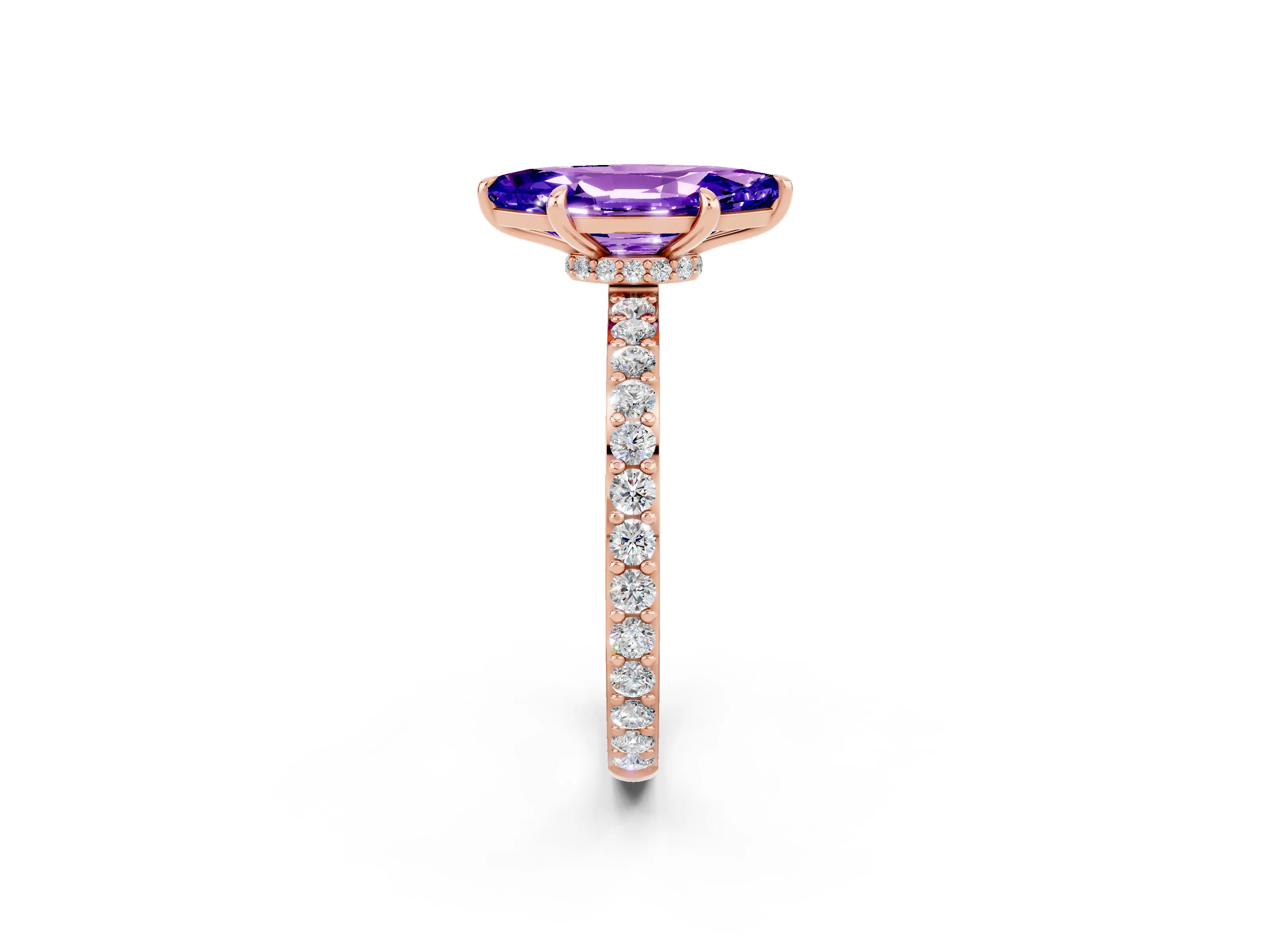 Rose gold Marquise Cut Tanzanite Ring with Pavé Band and Four-Prong Setting_2