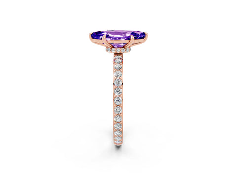 Rose gold Marquise Cut Tanzanite Ring with Pavé Band and Four-Prong Setting_2