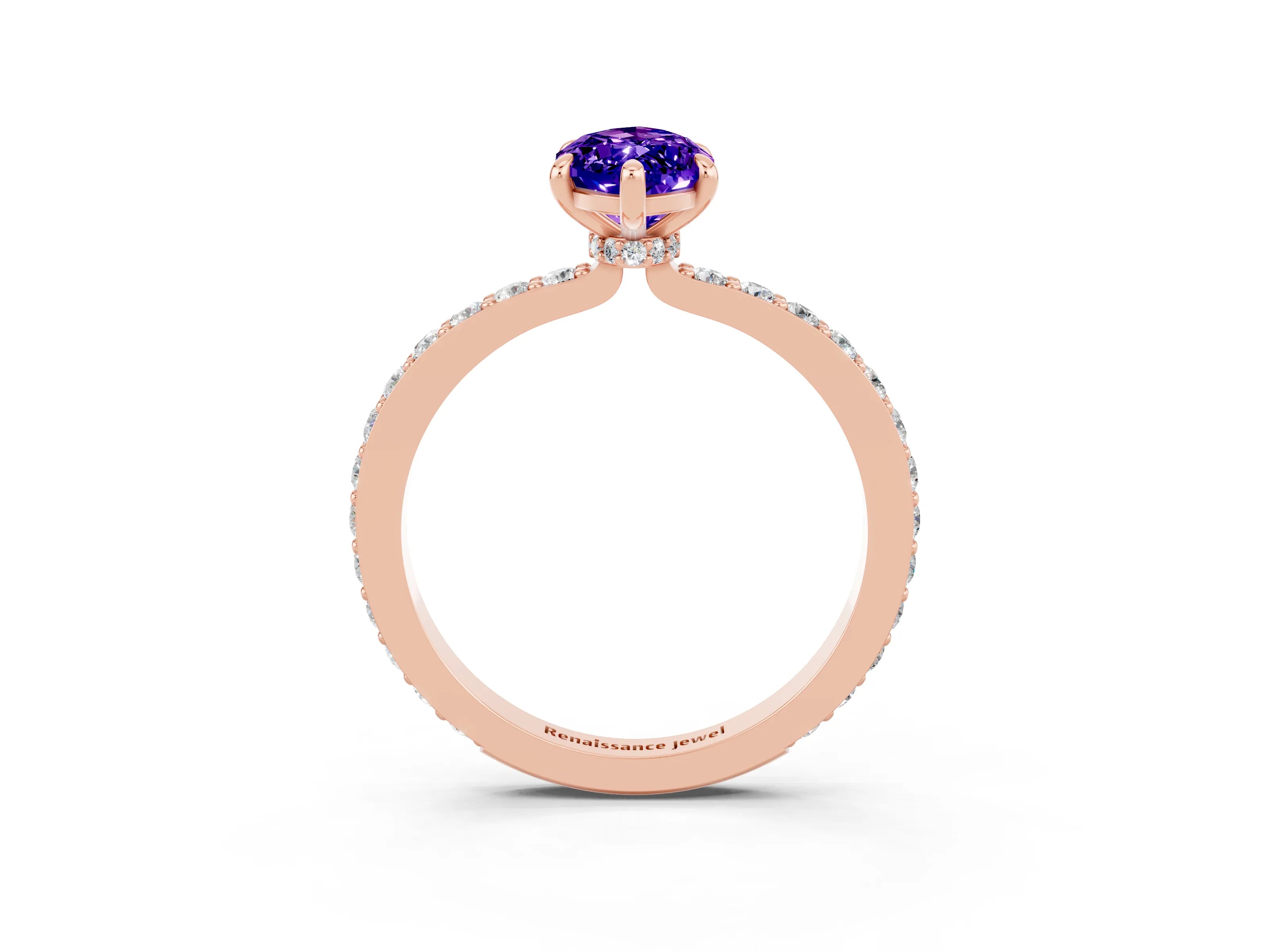 Rose gold Marquise Cut Tanzanite Ring with Pavé Band and Four-Prong Setting_3