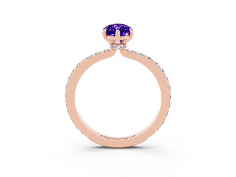 Rose gold Marquise Cut Tanzanite Ring with Pavé Band and Four-Prong Setting_3