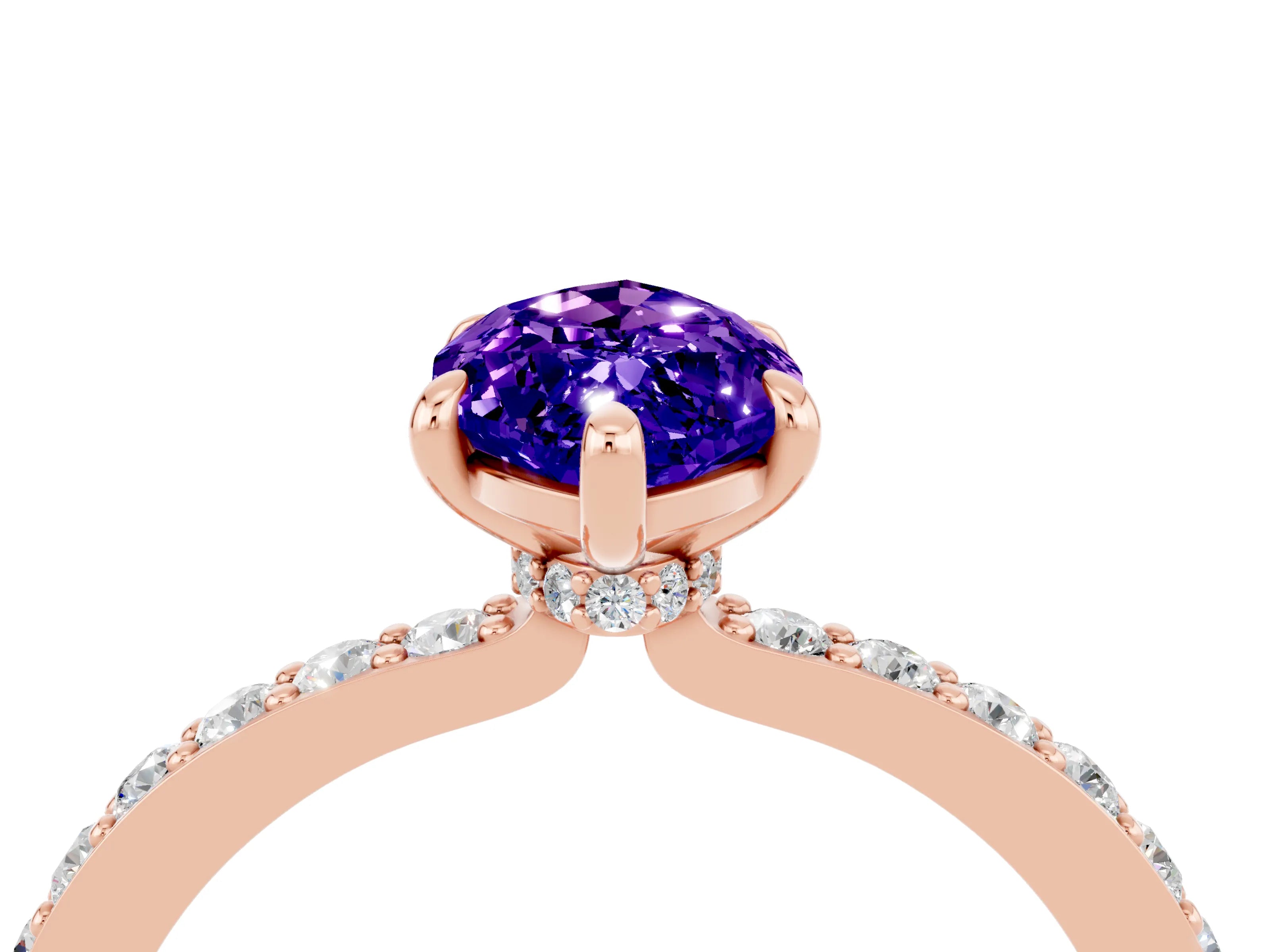 Rose gold Marquise Cut Tanzanite Ring with Pavé Band and Four-Prong Setting_4