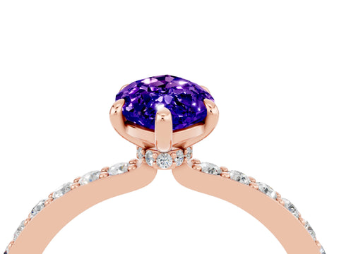 Rose gold Marquise Cut Tanzanite Ring with Pavé Band and Four-Prong Setting_4
