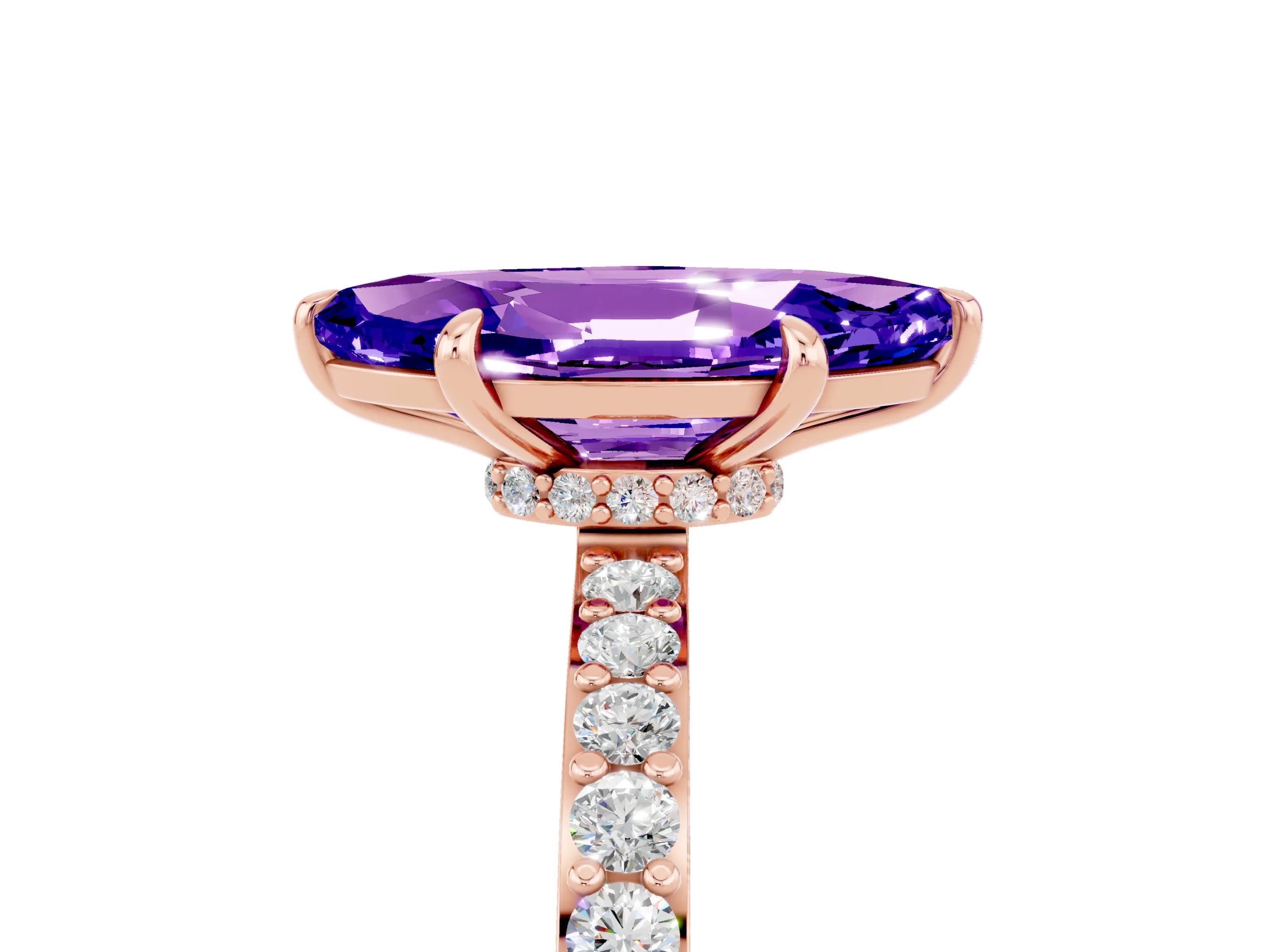 Rose gold Marquise Cut Tanzanite Ring with Pavé Band and Four-Prong Setting_5