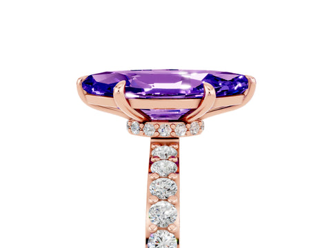 Rose gold Marquise Cut Tanzanite Ring with Pavé Band and Four-Prong Setting_5