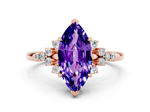Rose gold Marquise Cut Tanzanite Ring with Side Stones and Four-Prong Setting_36