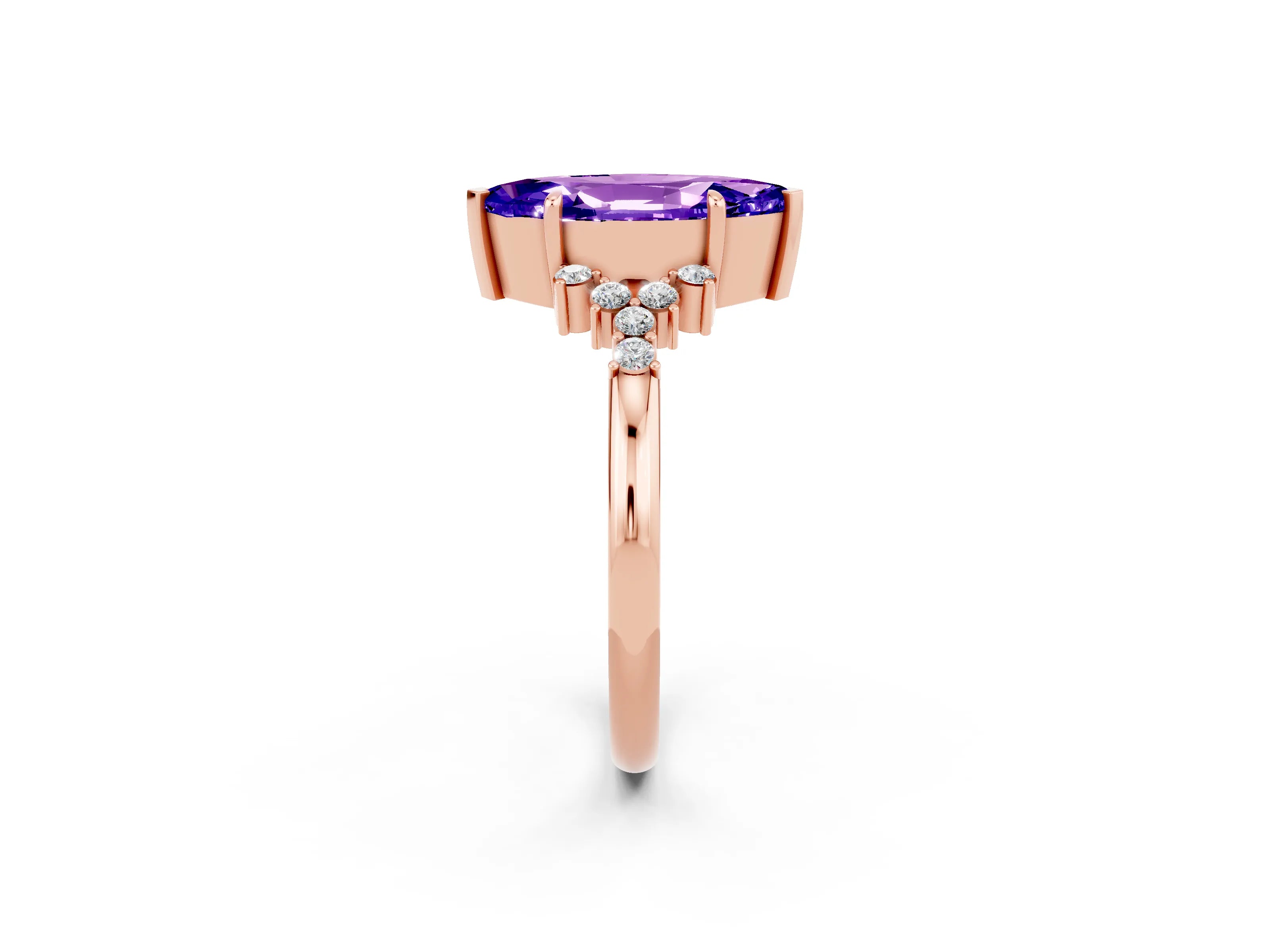 Rose gold Marquise Cut Tanzanite Ring with Side Stones and Four-Prong Setting_38