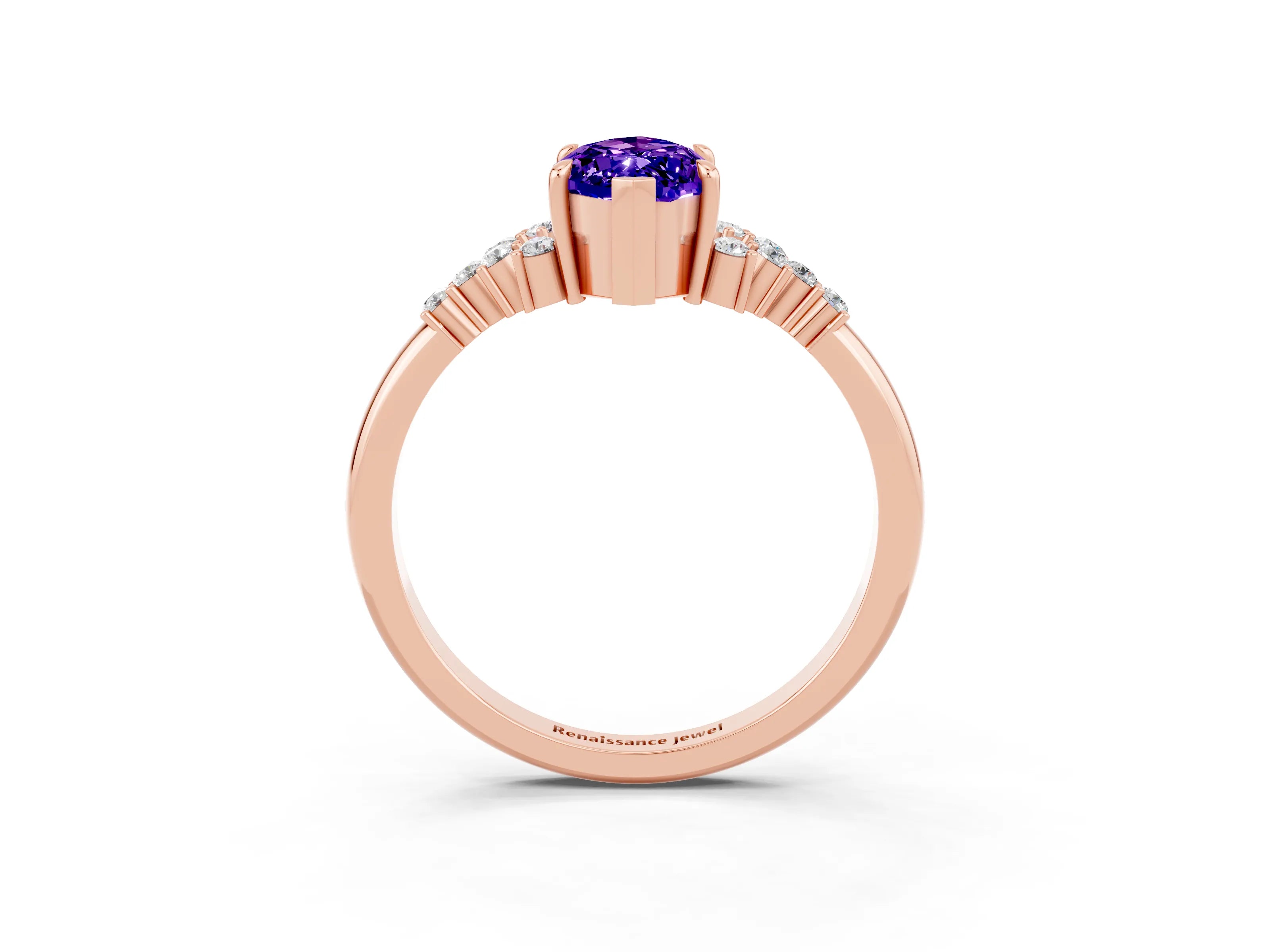 Rose gold Marquise Cut Tanzanite Ring with Side Stones and Four-Prong Setting_39