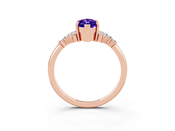 Rose gold Marquise Cut Tanzanite Ring with Side Stones and Four-Prong Setting