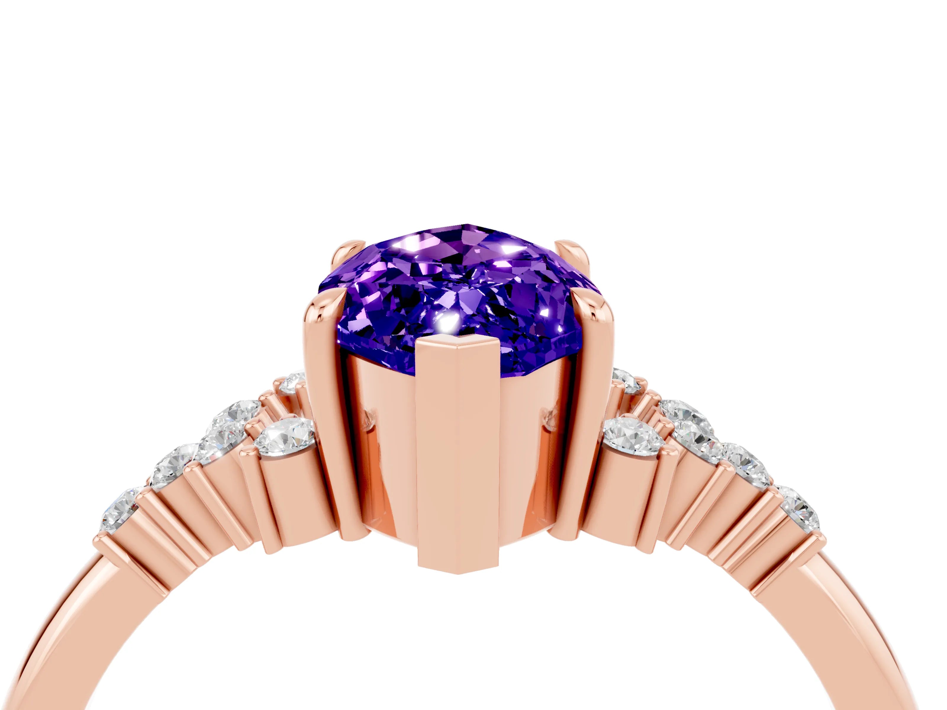 Rose gold Marquise Cut Tanzanite Ring with Side Stones and Four-Prong Setting_40