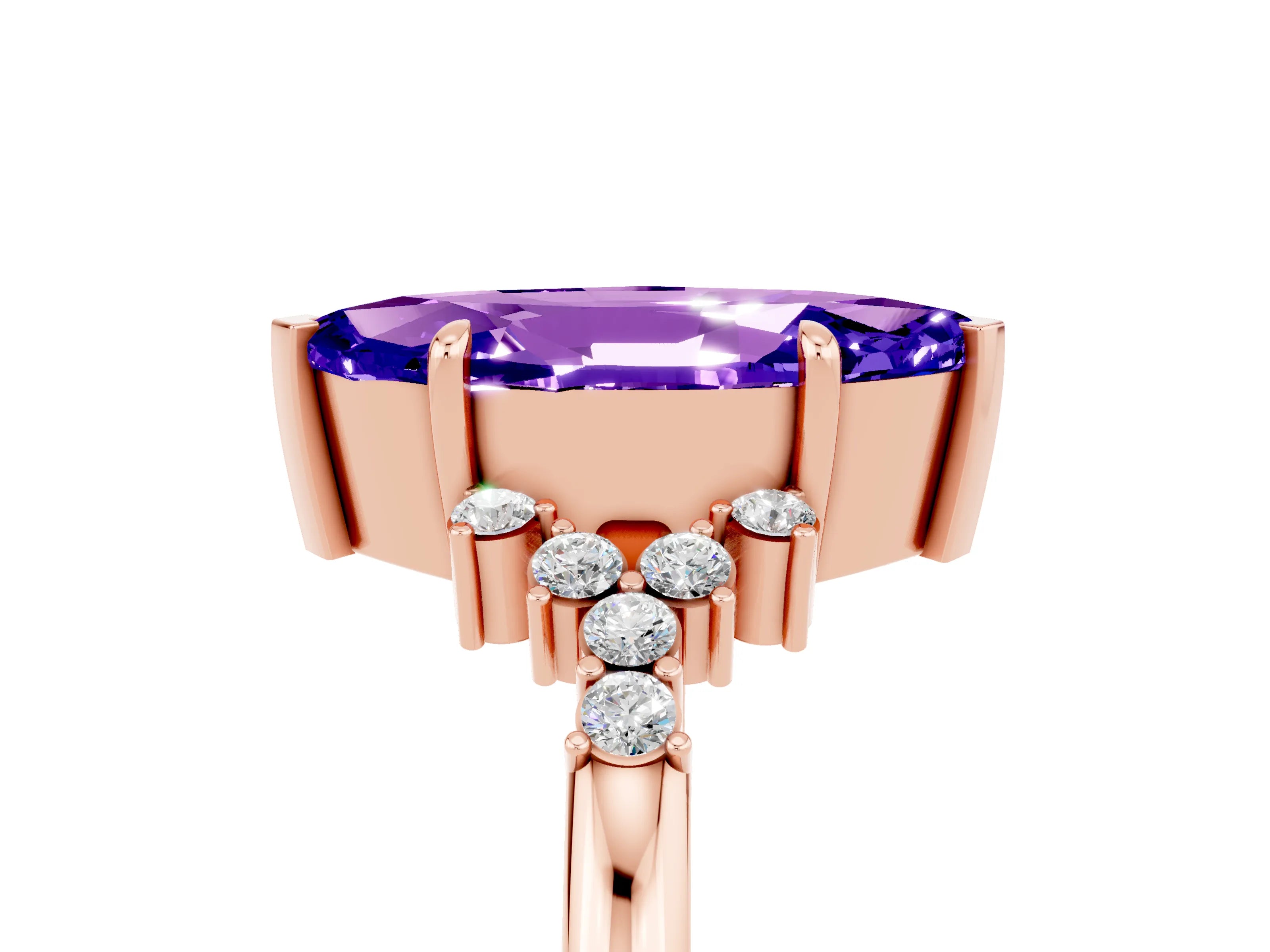 Rose gold Marquise Cut Tanzanite Ring with Side Stones and Four-Prong Setting_41