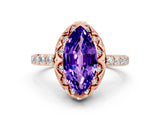 Rose gold Marquise Cut Tanzanite Scalloped Halo Engagement Ring with Round Shared Prong Band_12