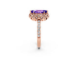 Rose gold Marquise Cut Tanzanite Scalloped Halo Engagement Ring with Round Shared Prong Band_14