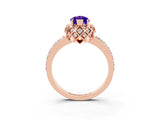 Rose gold Marquise Cut Tanzanite Scalloped Halo Engagement Ring with Round Shared Prong Band_15