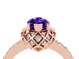 Rose gold Marquise Cut Tanzanite Scalloped Halo Engagement Ring with Round Shared Prong Band_16