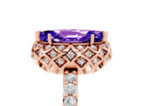 Rose gold Marquise Cut Tanzanite Scalloped Halo Engagement Ring with Round Shared Prong Band_17