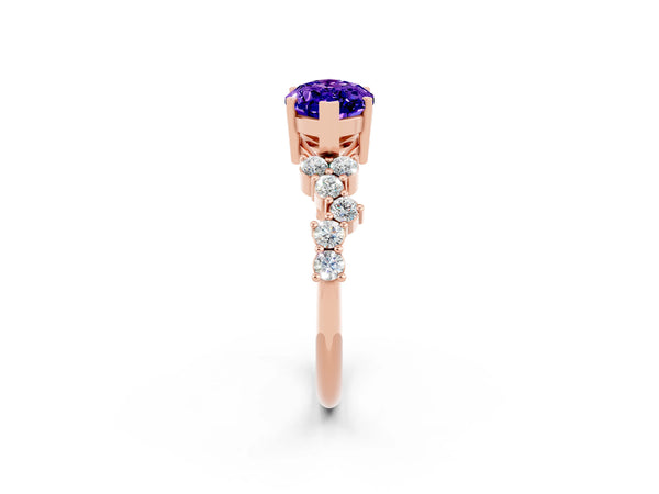Rose gold Marquise Cut Tanzanite Scattered Round Accent Ring with Prong Setting