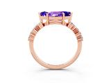 Rose gold Marquise Cut Tanzanite Scattered Round Accent Ring with Prong Setting_15
