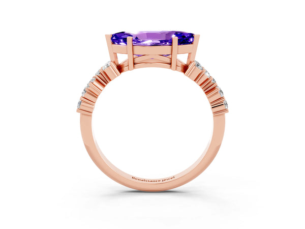 Rose gold Marquise Cut Tanzanite Scattered Round Accent Ring with Prong Setting
