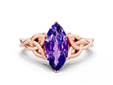 Rose gold Marquise Cut Tanzanite Solitaire Celtic Knot Ring with Four-Prong Setting_12