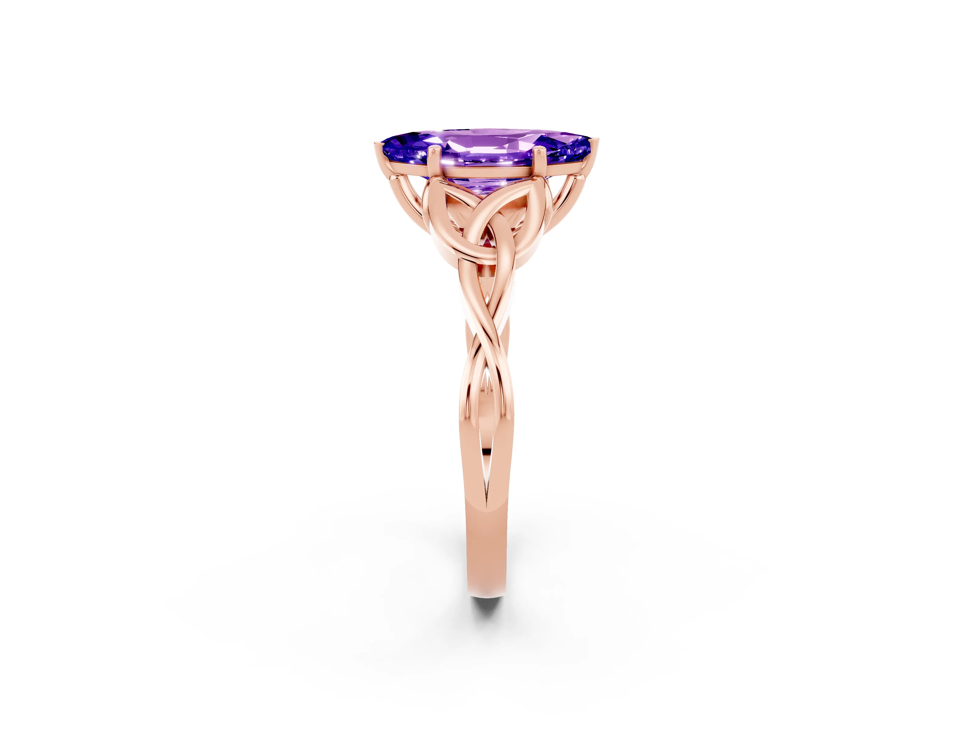 Rose gold Marquise Cut Tanzanite Solitaire Celtic Knot Ring with Four-Prong Setting_14